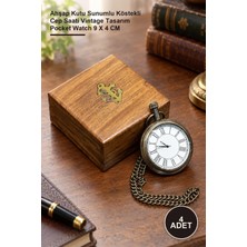 Yenilig 4 Adet Ahşap Kutulu Köstekli Saat – Ahşap Kutu Sunumlu Köstekli Cep Saati Vintage Tasarım Pocket Watch 9 x 4 cm