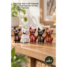 Yenilig 3 Adet Ahşap Kedi Seti – 5'li Figür Seti 8 cm Yükseklik Ahşap Kedi Figürleri Cat Set Wooden Figurines