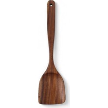 aklow akyoleticaret Doğal Akasya Ağacından El Oyması Servis Çatalı 26 Cm, Antibakteriyel, Dayanıklı Ahşap Kaşık, Akasya Geniş Spatula