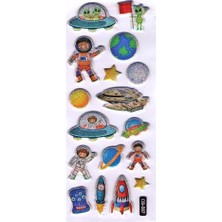 aklow akyoleticaret Defter, Sticker Kabartmalı Sticker Planlayıcı Etiket (CB587) 16X7 Cm- Astronot Ufo