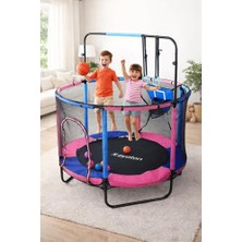 aklow akyoleticaret Çocuk Trambolini 150 Cm; Güvenlik Fileli, Pembe, 5 Ft