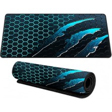 Mey İthalat 90X40 cm Mouse Pad, Turkuaz Pençe Hexagon Desenli Büyük Mouse Pad, Kaymaz Kauçuk Tabanlı, Dikişli Kenarlı 3 mm Klavye ve Mouse Altlığı, Gaming Desk Mat
