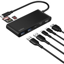 Mey İthalat Usb-C Hub, 7 Portlu, 60 Hz’de 4K HDMI Ekran Desteği, Sd ve Microsd Yuvaları, 100W Güç Iletimi, 5gbps Veri Aktarımı, Macbook, iPad Pro, Chromebook Için Usb-C Çoklu Port Adaptörü, HDMI 2.0, Siyah