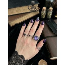 Mey İthalat Cmc Fashion Mor Gotik Göz Yüzük, Ayarlanabilir, El Yapımı Göz Detayı, Gotik Tasarım, Unisex, Hassas Pençe Mekanizması, Mor Cam Taş