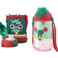 Trendexa Küçük Boy 480 ml Kılıflı Askılı Pipetli/pipetsiz Iki Ayrı Kapaklı Tritan Çocuk Matarası 6955482320244