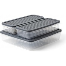 Trendexa 3'lü Slim Buzdolabı ve Derin Dondurucu Saklama Kabı Seti, 1 Büyük (28 Cm) ve 2 Küçük (27 Cm) Ince Uzun Erzak Kutusu, Gri ve Beyaz Kapaklı Mutfak Düzenleyici (Gr I- 3'lü Set)