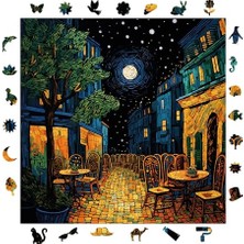 Trendexa Ahşap Puzzle Yetişkin - Van Gogh Kafe Terasta Gece Reprodüksiyonu - 353 Parça, 29 x 29 cm - Yapıştırıcı Folyo Dahil - Benzersiz Şekilli Parçalar & Özel Figürler - S1-32
