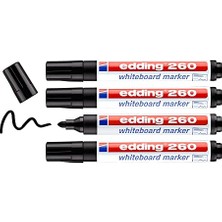 Trendexa 260 Beyaz Yazı Tahtası Kalemi, Siyah, 4'lü Set, Yuvarlak Uç 1,5-3 mm