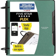 Trendexa Esnek Doldurulabilir Defter + Çalışma Uygulaması, Çizgili Sayfa, 3,81 cm (1-1/2 Inç) Techlock Halkalar, Cepler, Çıkıntılar ve Bölücüler, 300 Yaprak Kapasitesi, Deniz Yosunu Yeşili
