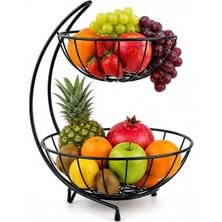 Trendexa 2 Katlı Metal Meyve Sepeti Siyah – Geniş Hacimli Meyvelik Sebzelik Sunum Standı – Modern Tezgah Üstü Organizer 25/28 cm Çap – 23 cm Yükseklik 28 x 47