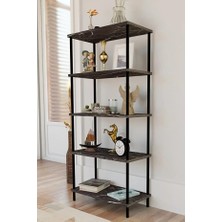 Trendexa 5 Raflı Modern Metal Gövdeli Kitaplık Çevir-Tak Kolay Kurulum Çalışma Odası, Salon, Ofis Kullanımı Siyah Mermer