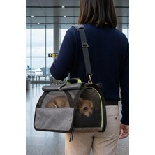 Trendexa Brave Paws Flybag Plastik Yırtılmaz Fileli Kedi ve Köpek Taşıma Çantası Seyahat Çantası Gri 45X25X26 cm Havayolu Uçuş Standartlarına Uygun