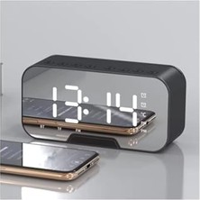 Trendexa Bluetooth Hoparlör Fm Radyo LED Ayna Ekranlı Dijital Çalar Saat Masa Üstü Alarm Termometre