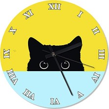 Trendexa Meraklı Kara Kedi Baskılı Duvar Saati