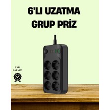 Pileli Store 2500W Güçlü 6’lı Priz USB ve Type-C Çıkışlı Termal Korumalı