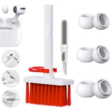 Trendexa Pro ve Pro 2.nesil Uyumlu Anc Delikli Silikon Kulaklık Uçları (S, M, L) ve 5'i 1 Arada Bluetooth Kulaklık ve Elektronik Ürün Temizleme Kalemi Seti (Beyaz - Kırmızı)