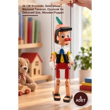 Yenilig 5 Adet Ahşap Pinokyo Kukla – 30 cm Boyunda, Geleneksel Marionet Tasarım, Oyuncak ve Dekoratif Süs, Wooden Puppet