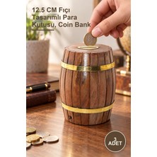 Yenilig 3 Adet Pirinç Ahşap Fıçı Kumbara – 12.5 cm Fıçı Tasarımlı Para Kutusu, Coin Bank