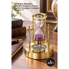 Yenilig 5 Adet Pirinç Pusulalı Kum Saati – 13 cm Boy Masaüstü Dekoratif Aksesuar, Pusula Özellikli Hourglass Compass