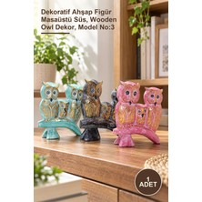 Yenilig 1 Adet Ahşap Baykuş Figürleri – Dekoratif Ahşap Figür Masaüstü Süs, Wooden Owl Dekor, Model No:3