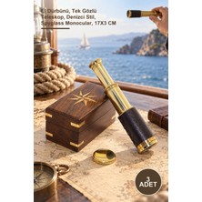 Yenilig 3 Adet Ahşap Kutulu Pirinç Dürbün – El Dürbünü, Tek Gözlü Teleskop, Denizci Stil, Spyglass Monocular, 17X3 cm