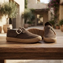 Lal's Hakiki Deri Kahve Renkli Tokalı Casual Günlük Kadın Ayakkabı, Konforlu Düz Taban Sneaker