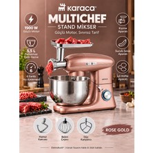 Karaca Multichef Rose Gold Kıyma Çekme /sucuk-Sosis/içli Köfte Aparatlı Hamur Yoğurma Makinesi Antrasit 1900W 5,5l