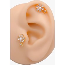 Aydogan's Taşlı Incili Çiçek Figürlü Kıkırdak Helix Tragus Piercing (1ADET)