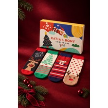 Katia & Bony Unisex Yılbaşı Kutulu Soket Çorap %82 Pamuk Desenli 4'lü Paket Yumuşak Dokulu