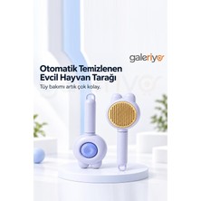 Galeriyo Otomatik Temizlenen Kedi Figürlü Evcil Hayvan Tarağı Lila