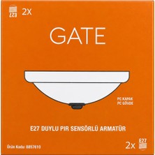 Gate E27 Duylu Pır Sensörlü Tavan Armatürü Hareket Sensörlü Beyaz Armatür