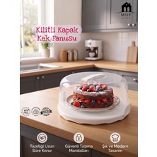 Muf Home Kilitli Kapaklı Kek ve Pasta Fanusu - Şeffaf, Pratik ve Güvenli Taşıma Pasta Saklama Kabı Kek Standı (24 x 13  Cm)