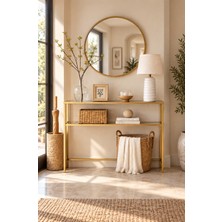 Teknor Gold Çerçeveli Şeffaf Cam Raflı Dresuar Modern Salon ve Antre Konsolu 100*90*20 cm