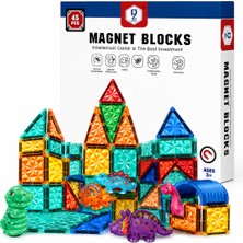Kidzon 45 Parça Manyetik Yapı Blokları ve Dinozor Figürleri – Eğitici Stem Oyuncak 3+ Yaş