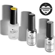 Momo Professional Kalıcı Oje ve Protez Tırnak Için 3’lü Set Primer 10 Ml, Rubber Base Coat 9 Ml, Crystal Top Coat 9 ml