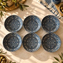 Sarkap Home 10 cm Çap, 3.2 cm Yükseklik 6'lı Mavi Mozaik Desenli Dondurmalık ve Çerezlik