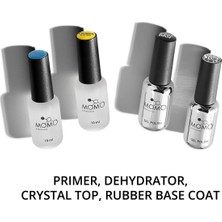 Momo Professional Kalıcı Oje ve Protez Tırnak Için 4’lü Set Dehydrator 10 Ml, Primer 10 Ml, Rubber Base Coat 9 Ml, Crystal Top Coat 9 ml
