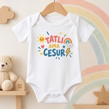 Igıgı Collection Gülümseme Fabrikası Baskılı %100 Pamuk Beyaz Unisex Bebek Zıbın