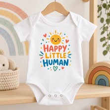 Igıgı Collection Happy Little Human Ingilizce Baskılı %100 Pamuk Beyaz Unisex Bebek Zıbın