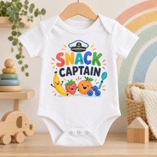 Igıgı Collection Snack Time Ingilizce Baskılı %100 Pamuk Beyaz Unisex Bebek Zıbın