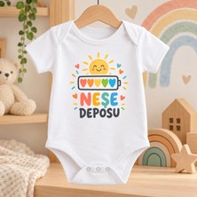 Igıgı Collection Neşe Deposu Baskılı %100 Pamuk Beyaz Unisex Bebek Zıbın