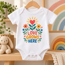 Igıgı Collection Love Grows Here Ingilizce Baskılı %100 Pamuk Beyaz Unisex Bebek Zıbın