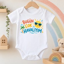 Igıgı Collection Bugün Çok Havalıyım Baskılı %100 Pamuk Beyaz Unisex Bebek Zıbın