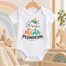 Igıgı Collection Mama Peşindeyim Baskılı %100 Pamuk Beyaz Unisex Bebek Zıbın