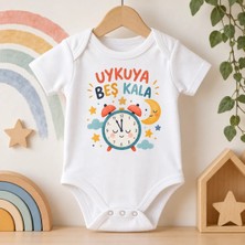 Igıgı Collection Uykuya Beş Kala Baskılı %100 Pamuk Beyaz Unisex Bebek Zıbın