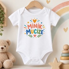Igıgı Collection Minik Mucize Baskılı %100 Pamuk Beyaz Unisex Bebek Zıbın
