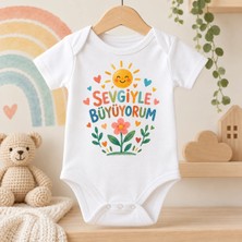 Igıgı Collection Sevgiyle Büyüyorum Baskılı %100 Pamuk Beyaz Unisex Bebek Zıbın