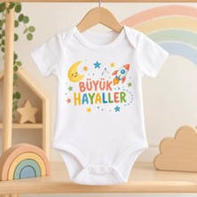 Igıgı Collection Büyük Hayaller Baskılı %100 Pamuk Beyaz Unisex Bebek Zıbın