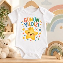 Igıgı Collection Günün Yıldızı Baskılı %100 Pamuk Beyaz Unisex Bebek Zıbın