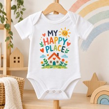 Igıgı Collection My Happy Place Ingilizce Baskılı %100 Pamuk Beyaz Unisex Bebek Zıbın